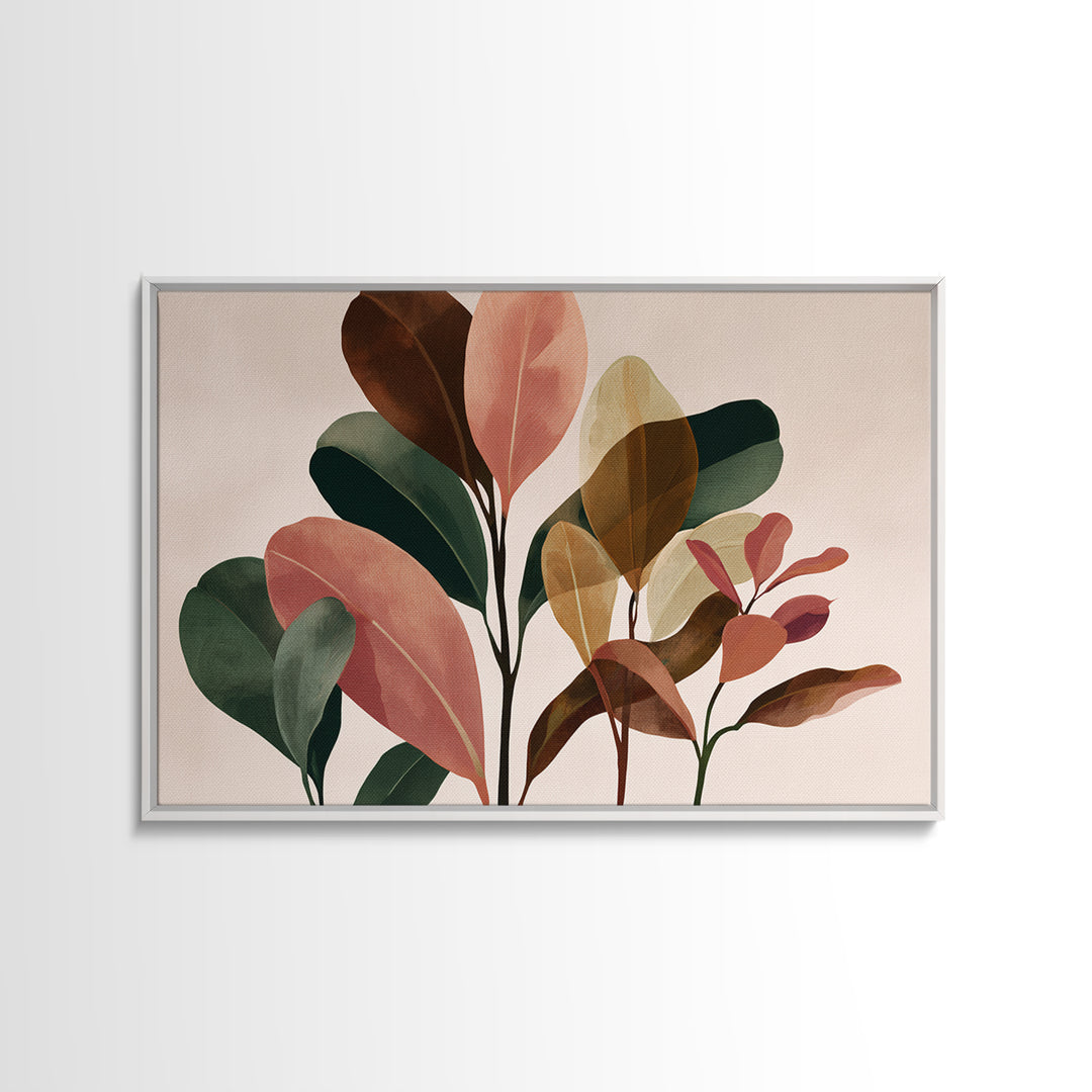 Soft Pink Brown Abstract Leaves Wall Art, Botanical Modern Art Print, Midcentury Home Decor For Bedroom Or Living Room Decor