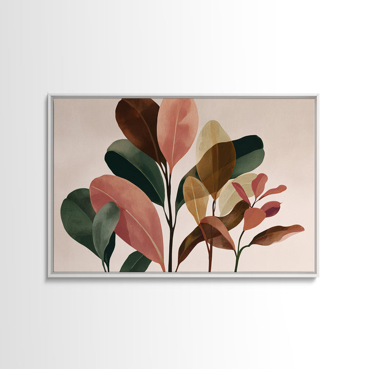 Soft Pink Brown Abstract Leaves Wall Art, Botanical Modern Art Print, Midcentury Home Decor For Bedroom Or Living Room Decor
