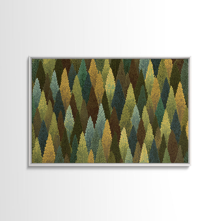 Textured Green Gold Forest Wall Art, Scandinavian Midcentury Modern Art Print, Nature Landscape Decor For Living Room Office