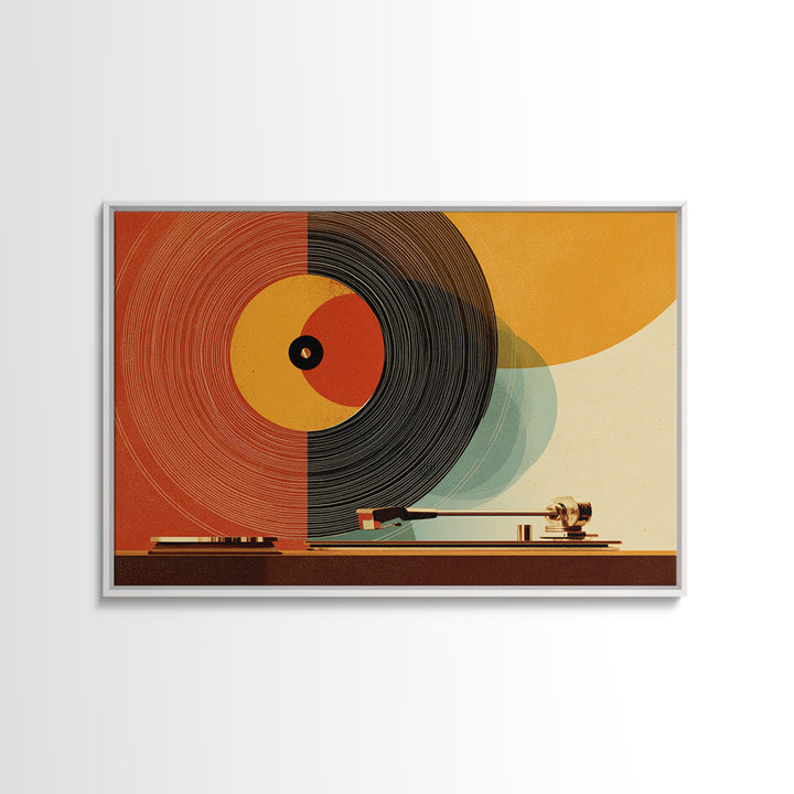 Orange Vinyl Turntable Abstract Wall Art, Mid Century Modern Music Poster, Retro Record Player Decor, Bold MCM Home Decor