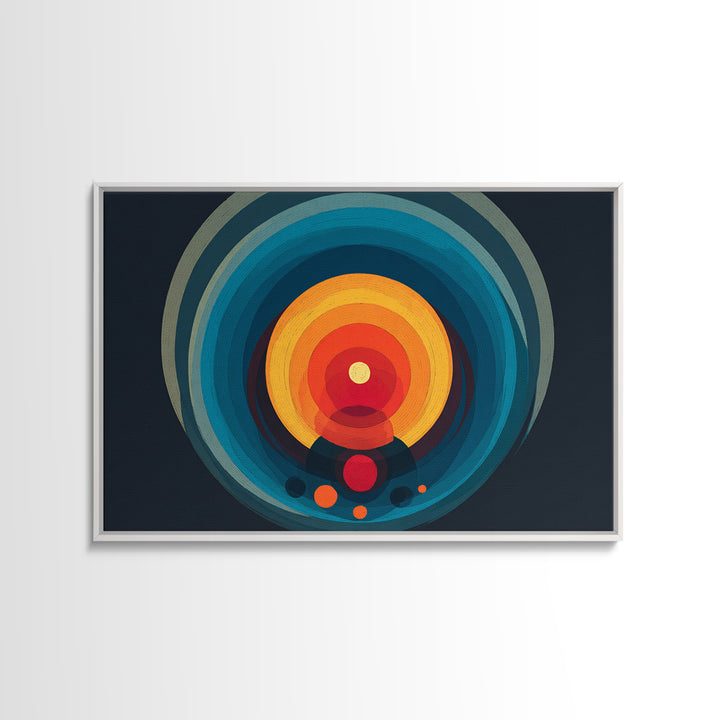 Teal Orange Circular Target Wall Art, Midcentury Modern Geometric Abstract, Bold Modern Decor, Retro Canvas Print For Office