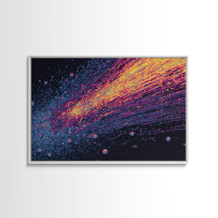 Magenta Gold Comet Trail Across Deep Space Wall Art, Modern Abstract Art Print, Cosmic Retro Poster, Colorful Home Decor
