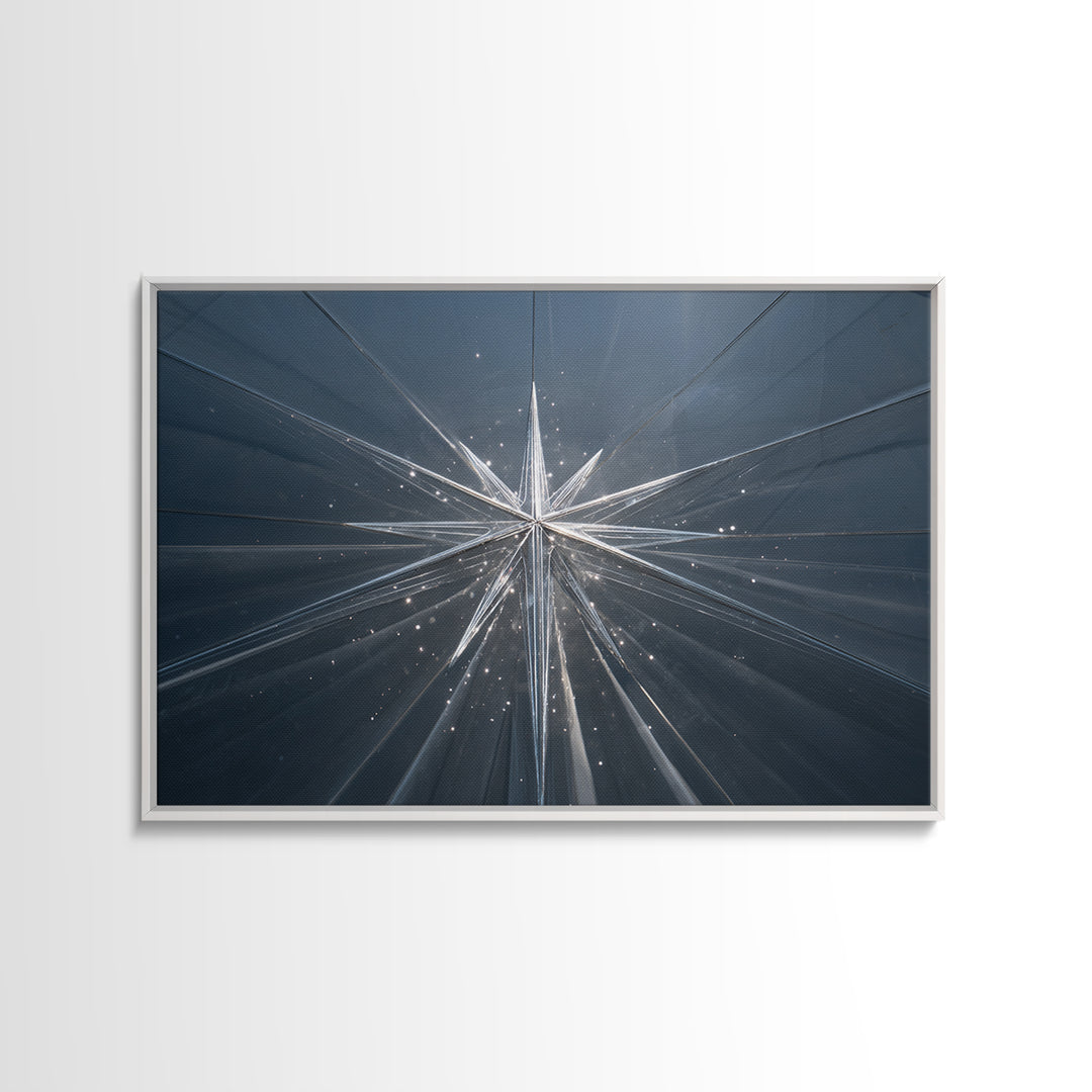 Silver Starburst In Blue Glass Tunnel Wall Art, Modern Abstract Art Print, Minimalist Geometric Decor, Statement Home Office