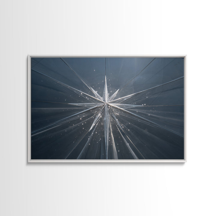 Silver Starburst In Blue Glass Tunnel Wall Art, Modern Abstract Art Print, Minimalist Geometric Decor, Statement Home Office