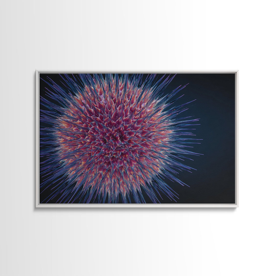 Colorful Spiky Sphere Wall Art, Modern Abstract Art Print, Cosmic Botanical Poster, Blue Pink Home Decor, Statement Canvas Style