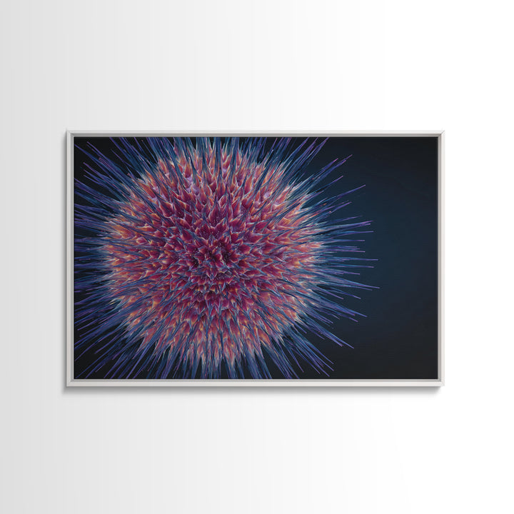 Colorful Spiky Sphere Wall Art, Modern Abstract Art Print, Cosmic Botanical Poster, Blue Pink Home Decor, Statement Canvas Style
