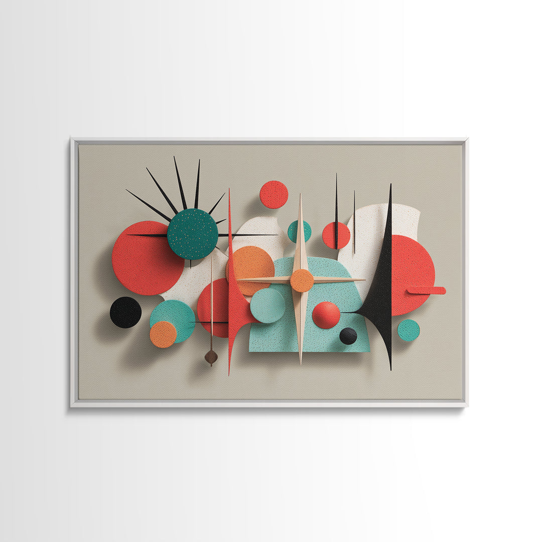 Coral Teal Geometric Wall Art, Modern Abstract Sculpture Canvas Print, Midcentury Modern Decor, Retro MCM Home Decor Print