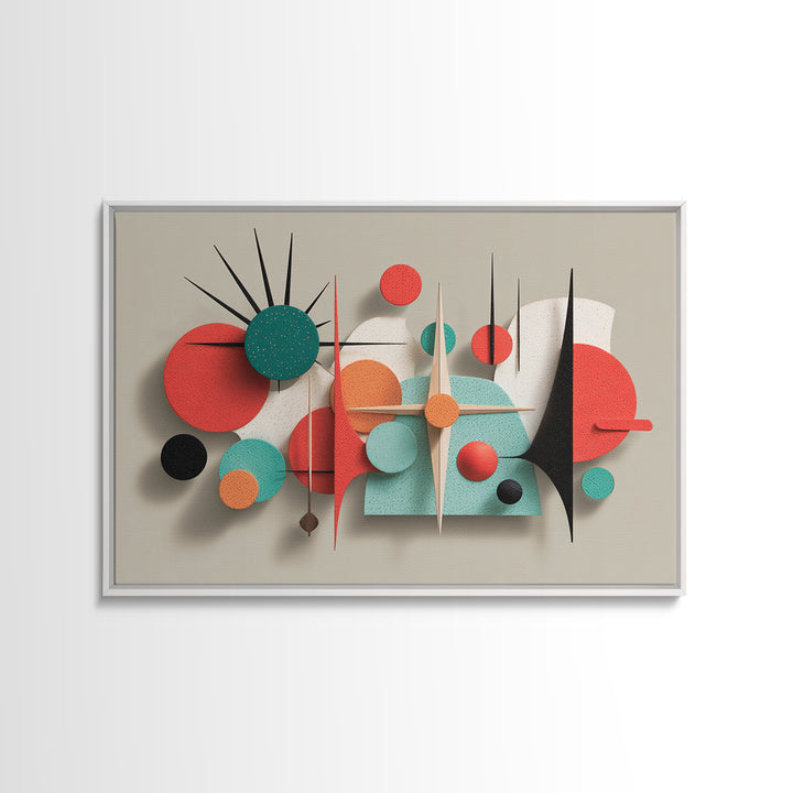 Coral Teal Geometric Wall Art, Modern Abstract Sculpture Canvas Print, Midcentury Modern Decor, Retro MCM Home Decor Print