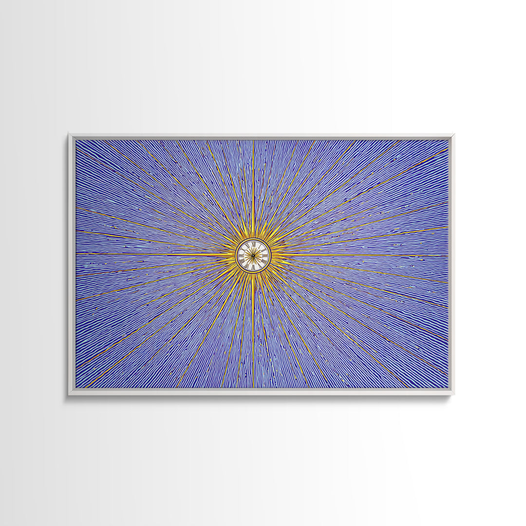Blue Gold Radial Starburst Clock Canvas Print, Mid Century Modern Wall Decor, Atomic Retro Art Print, MCM Home Decor, Living Room Artwork