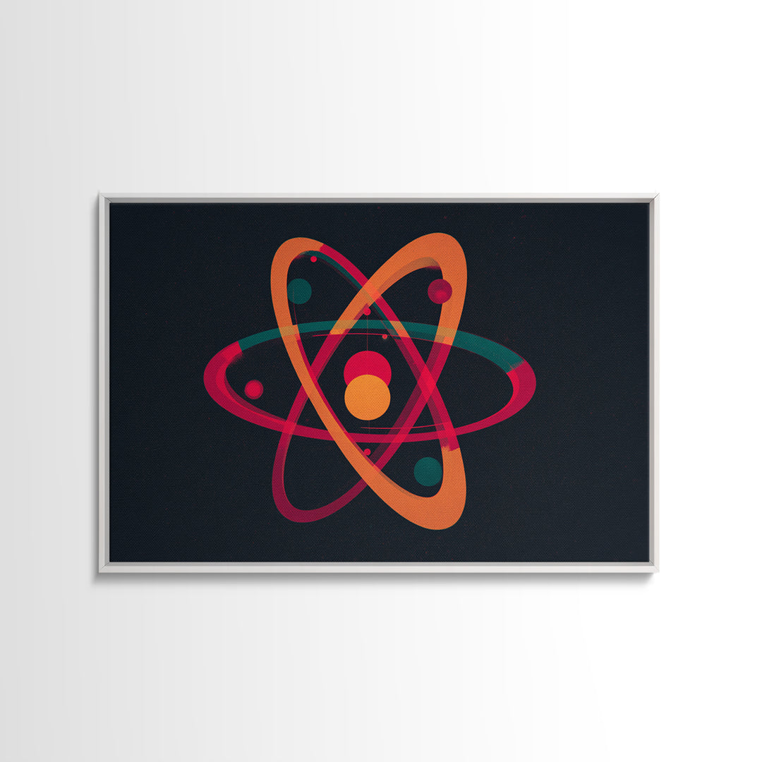 Retro Atomic Orbit On Black Canvas Print, Midcentury Modern Art, Space Abstract Art, MCM Wall Decor For Home Office Or Den