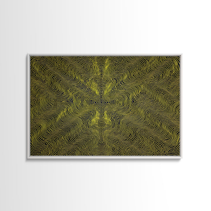 Yellow Topographic Line Optical Wall Art, Modern Abstract Op Art Print, Black Geometric Decor, Trippy Minimal Poster For Living Room