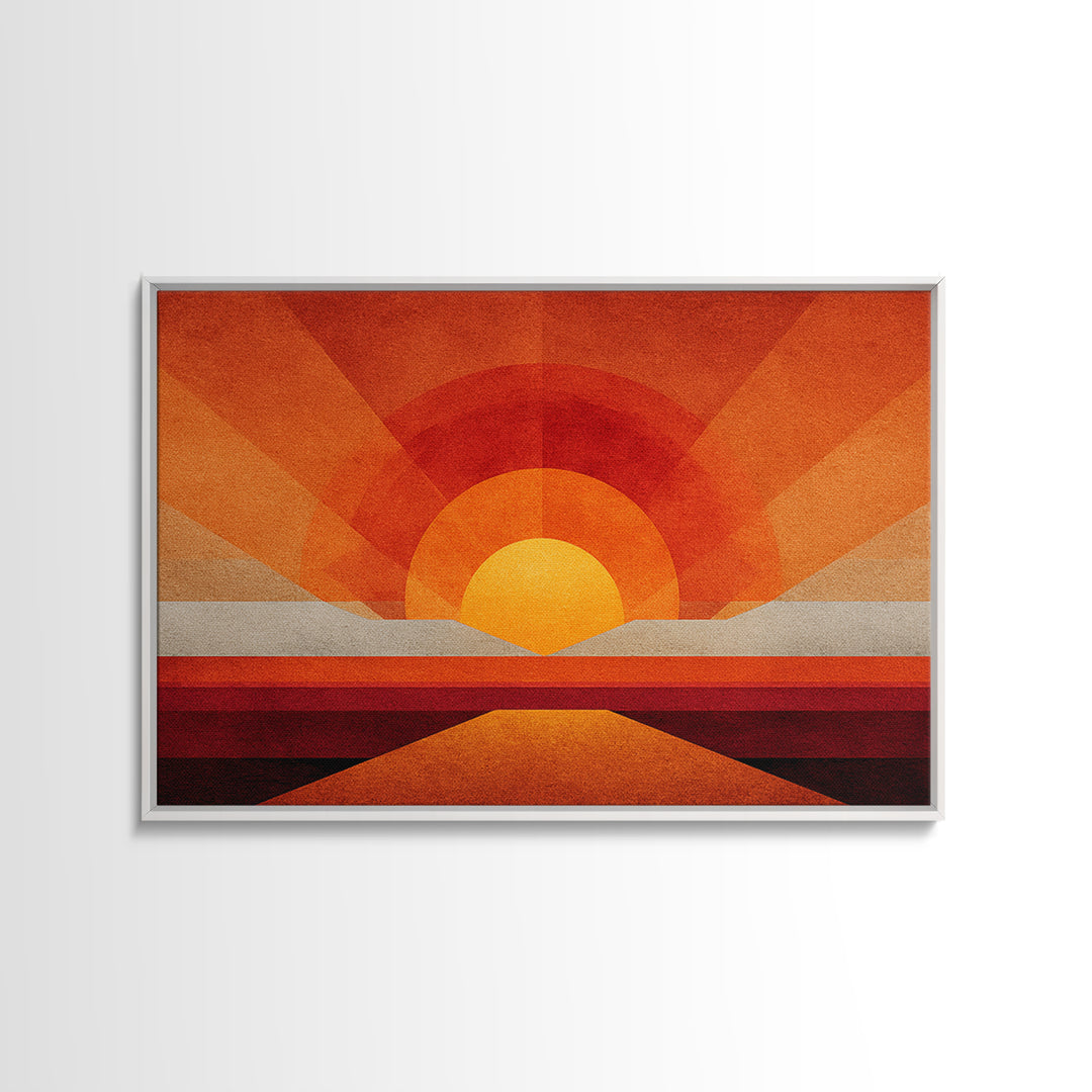 Orange Desert Sun Road Wall Art, Midcentury Modern Poster, Abstract Geometric Landscape, Burnt Orange Home Decor, Canvas Print