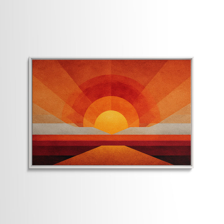 Orange Desert Sun Road Wall Art, Midcentury Modern Poster, Abstract Geometric Landscape, Burnt Orange Home Decor, Canvas Print