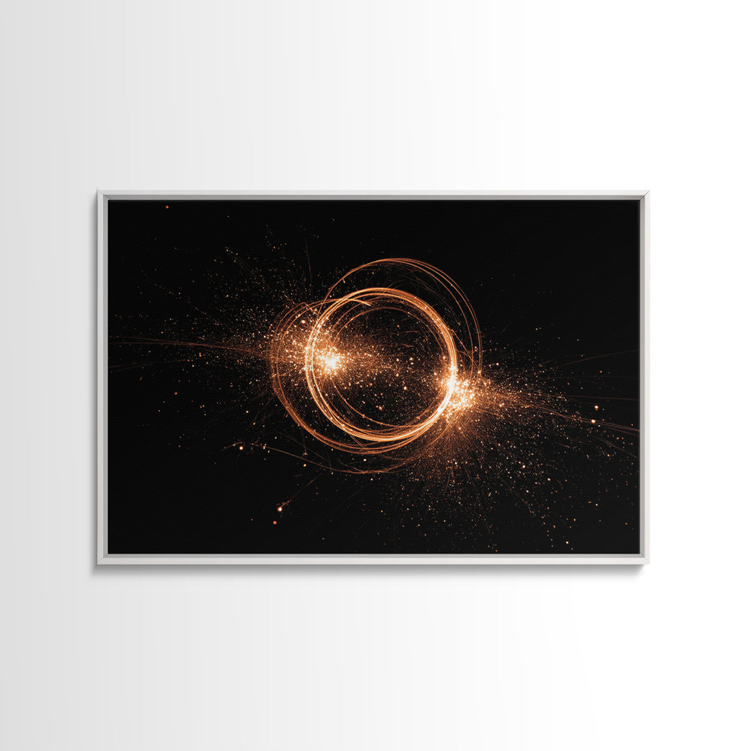 Orange Cosmic Energy Ring Wall Art, Modern Abstract Art Print, Space Abstract Art, Retro Wall Decor, Framed Canvas Print