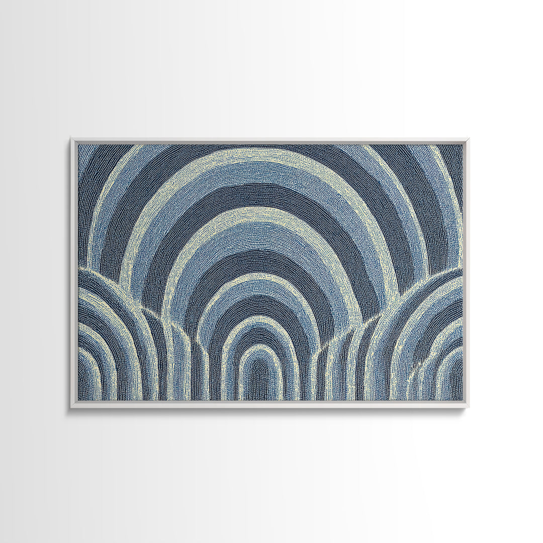 Blue Arched Concentric Lines Canvas Print, Modern Geometric Wall Art, Scandinavian Abstract Decor, Minimal MCM Poster Print