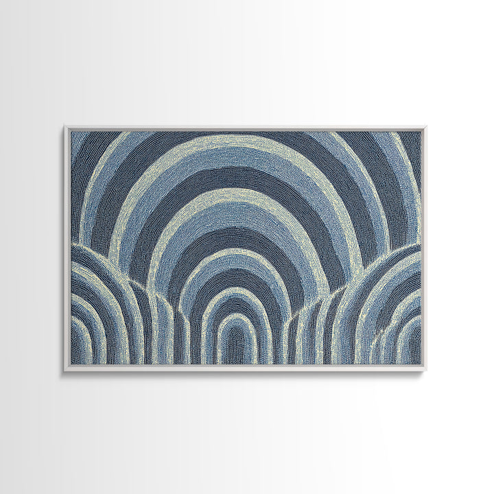 Blue Arched Concentric Lines Canvas Print, Modern Geometric Wall Art, Scandinavian Abstract Decor, Minimal MCM Poster Print