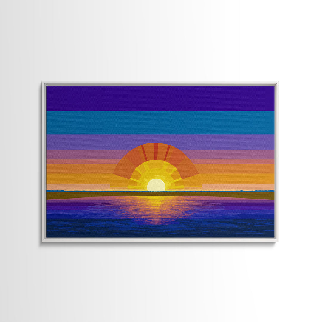 Geometric Ocean Sunset Wall Art, Midcentury Modern Art Print, Colorful Retro Wall Decor, Coastal Living Room Poster Gift