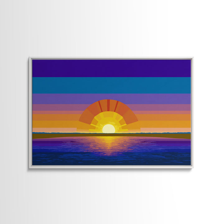 Geometric Ocean Sunset Wall Art, Midcentury Modern Art Print, Colorful Retro Wall Decor, Coastal Living Room Poster Gift