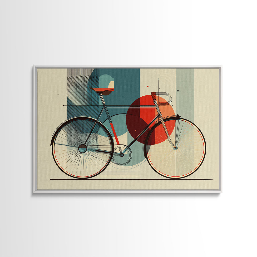 Abstract Bicycle Canvas Print, Midcentury Modern Wall Art, Geometric Bike Poster, Retro Home Decor For Cycling Lovers Gift