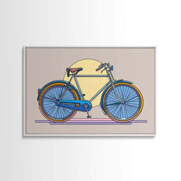 Blue Cruiser Bicycle Canvas Print, Midcentury Modern Wall Art, Retro Bike Poster, Yellow Sun Decor For Home Office Decor Gift