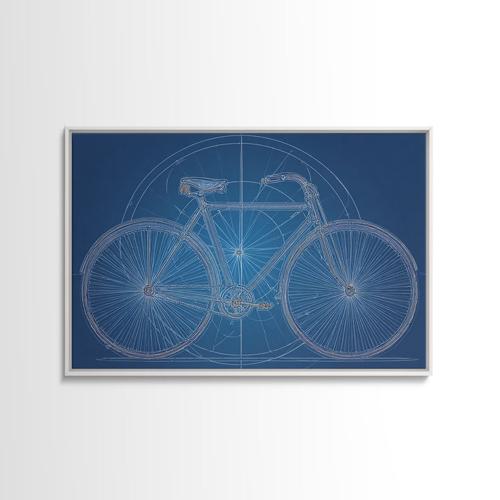 Blueprint Bicycle Wall Art, Technical Line Drawing, Midcentury Modern Bike Poster, Blue Geometric Office Decor Print Gift
