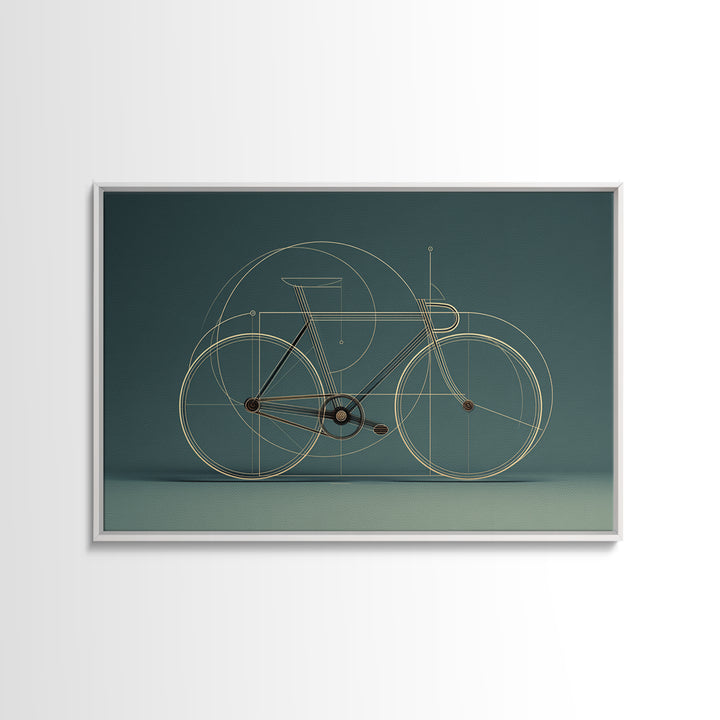 Minimal Line Bicycle Framed Canvas Print, Midcentury Modern Wall Art, Teal Geometric Bike Decor, Office Poster Print Gift