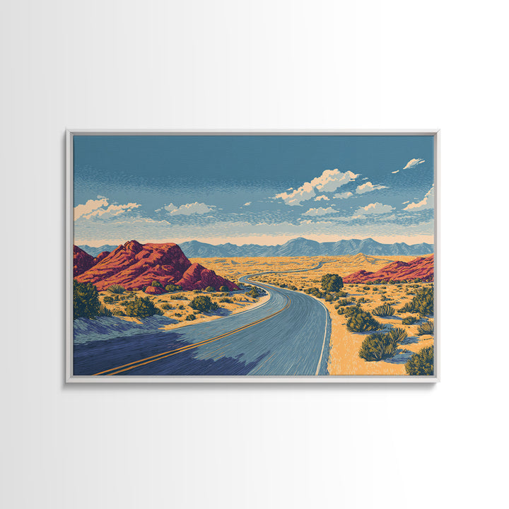 Red Rock Desert Highway Canvas Print, Midcentury Modern Art, Retro Travel Poster, Southwestern Decor, Scenic Wall Decor Gift