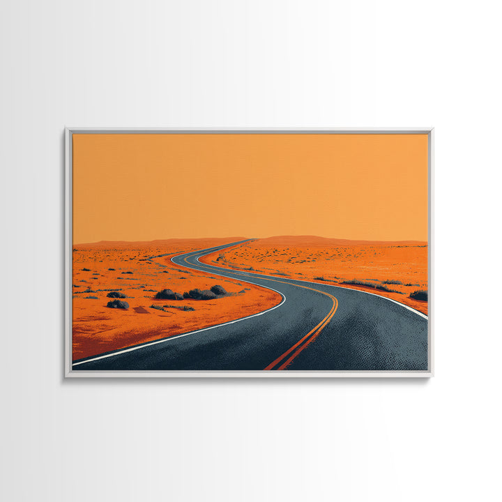 Orange Desert Highway Curve Wall Art, Minimalist Landscape, Midcentury Modern Art Print, Retro Road Poster, Mid Century Decor Gift