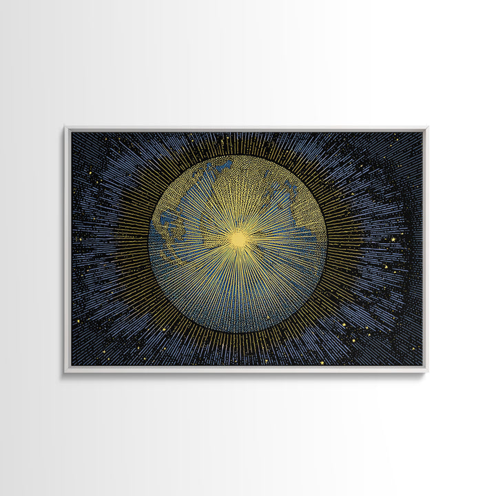 Golden Radiant Sun Planet Canvas Print, Cosmic Space Abstract Art, Midcentury Modern Wall Home Decor, Celestial Poster Gift