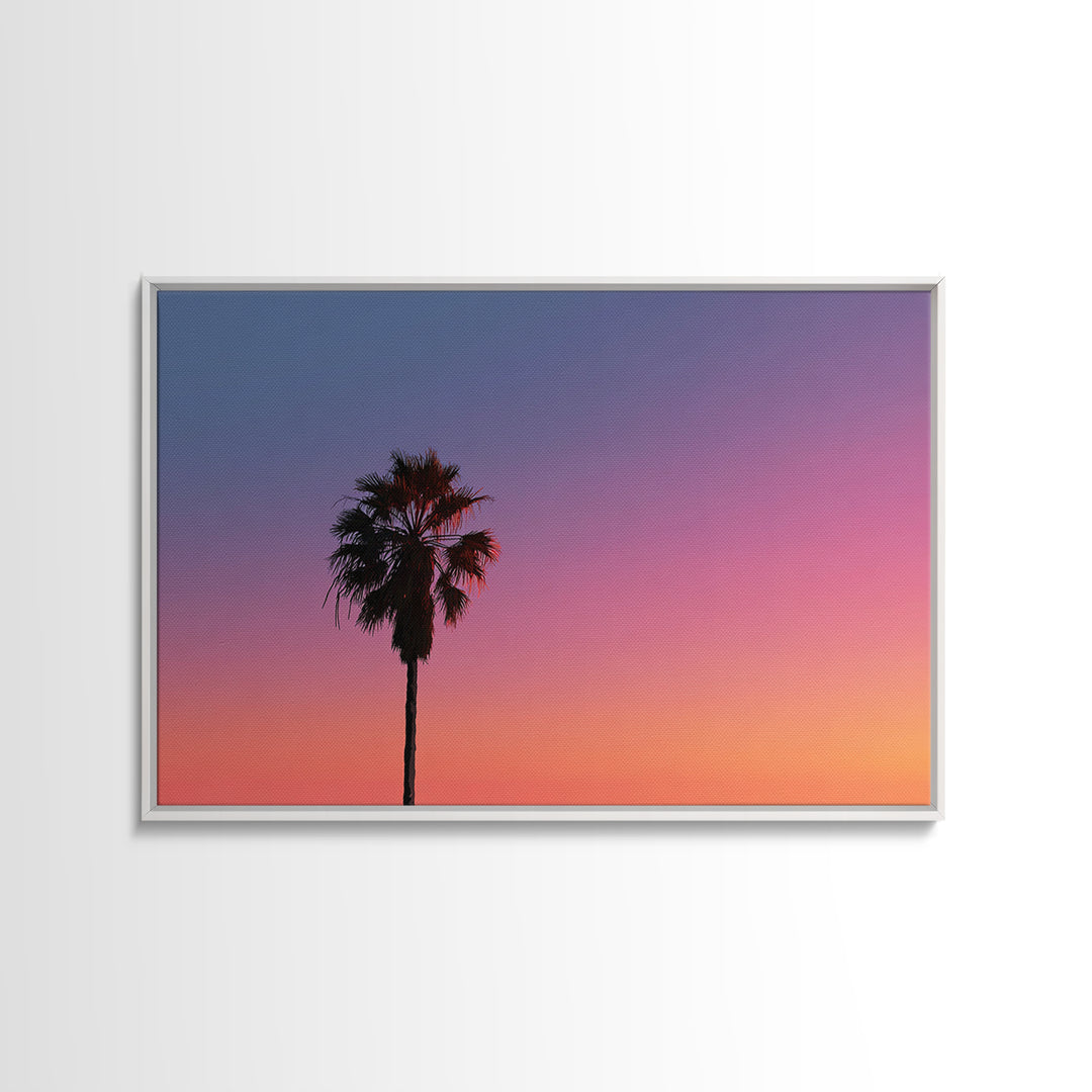 Palm Tree Sunset Silhouette Wall Art, Pink Orange Tropical Canvas Print, Retro Coastal Decor, California Art Print, Living Room Decor