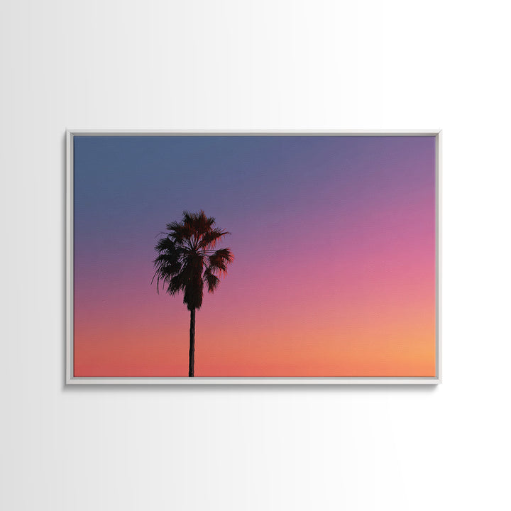 Palm Tree Sunset Silhouette Wall Art, Pink Orange Tropical Canvas Print, Retro Coastal Decor, California Art Print, Living Room Decor