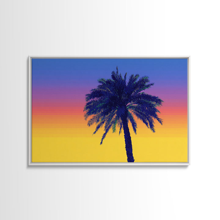 Vibrant Rainbow Palm Tree Wall Art, Mid Century Modern Canvas Print, Tropical Sunset Poster, Colorful Palm Springs Decor