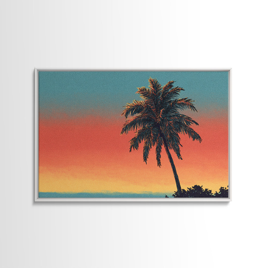 Textured Palm Sunset Wall Art, Retro Tropical Canvas Print, Midcentury Modern Decor, California Poster, Coastal Home Decor