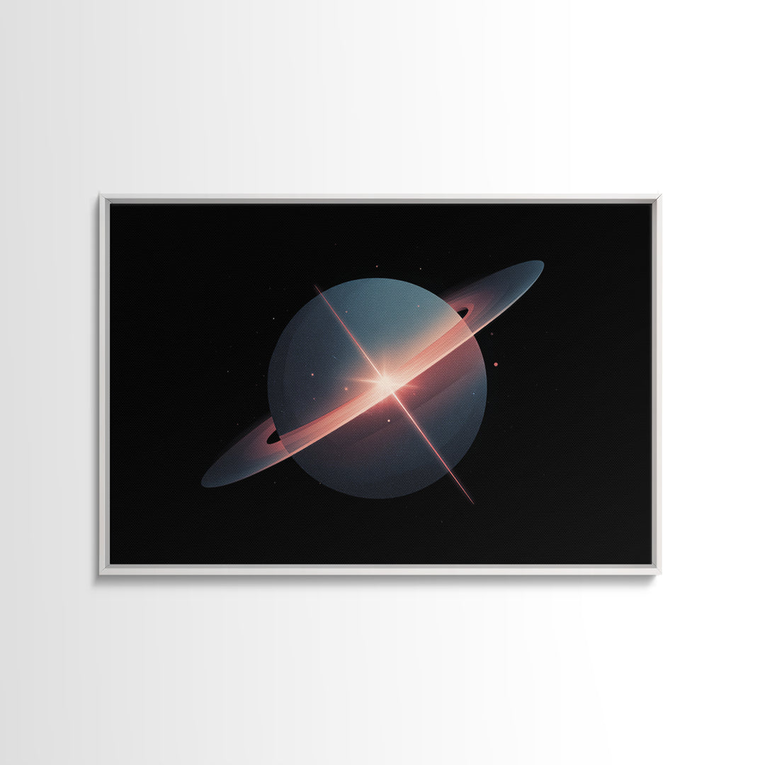 Blue Ringed Planet Wall Art, Saturn Inspired Canvas Print, Retro Space Poster, Modern Sci Fi Decor, Galaxy Art Print Gift