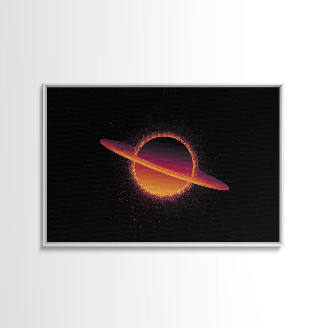 Orange Ringed Planet Wall Art, Retro Cosmic Canvas Print, Saturn Inspired Space Poster, Modern Sci Fi Home Decor, Galaxy Art Print