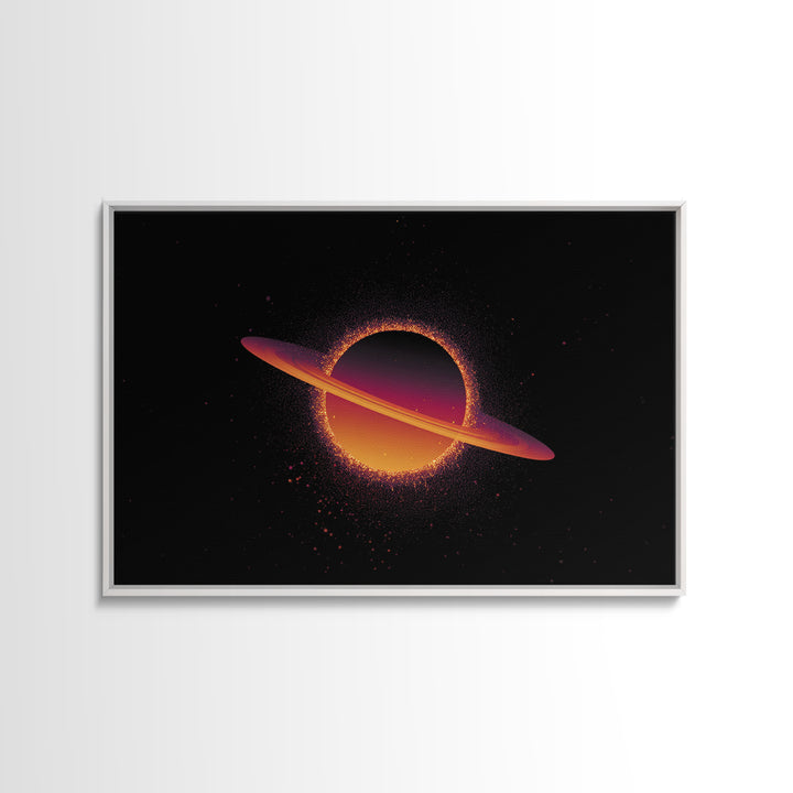 Orange Ringed Planet Wall Art, Retro Cosmic Canvas Print, Saturn Inspired Space Poster, Modern Sci Fi Home Decor, Galaxy Art Print