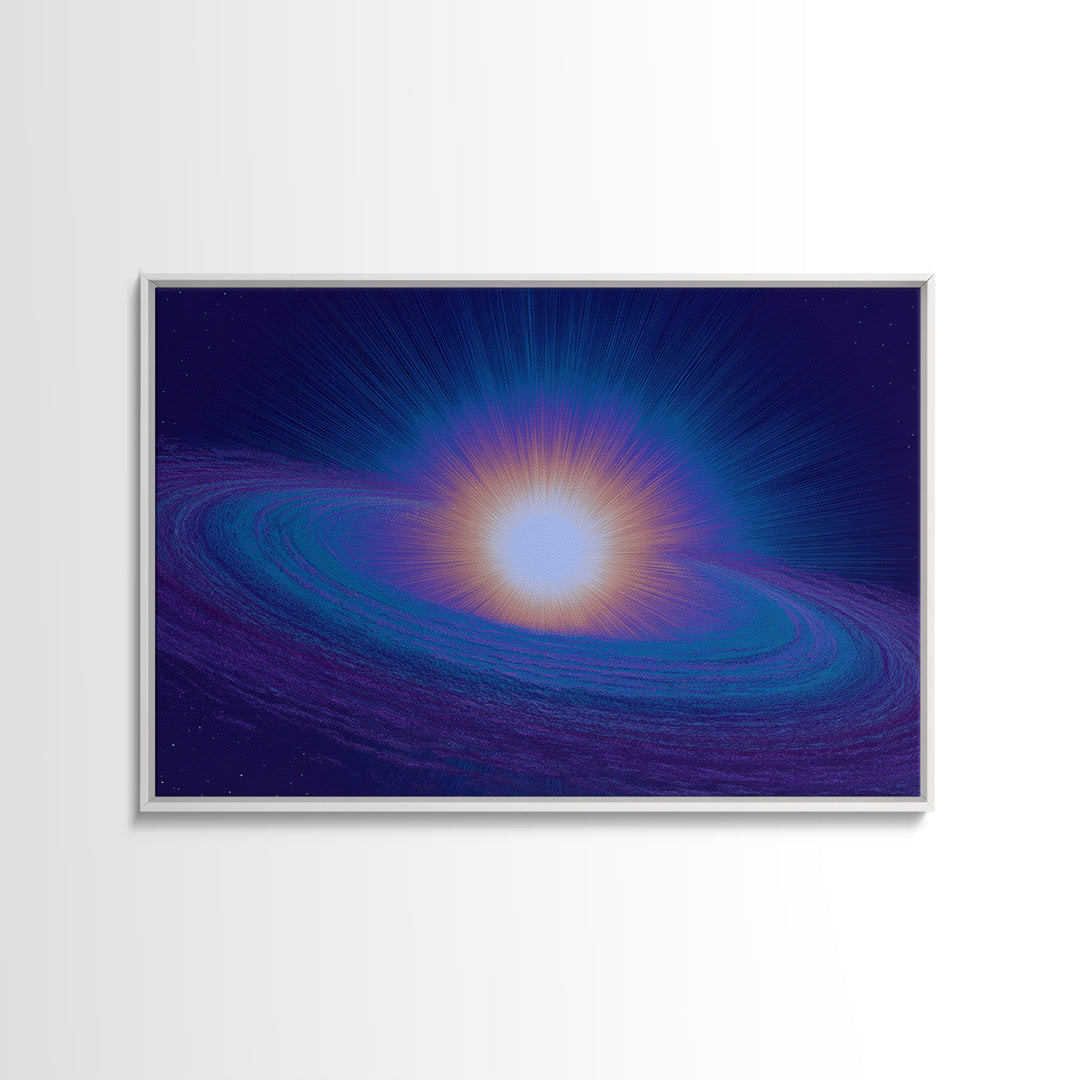 Radiant Cosmic Galaxy Ring Wall Art, Retro Sci Fi Space Poster, Blue Purple Modern Abstract Art, Mid Century Decor Print