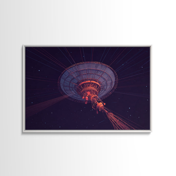 Deep Space Radio Telescope Wall Art, Purple Starry Observatory Dish, Retro Sci Fi Poster, Modern Abstract Canvas Print Decor