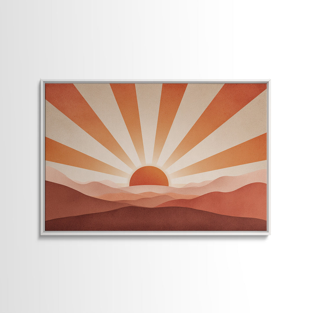 Minimalist Abstract Sunrise Canvas Print, Blush Mountain Landscape, Mid Century Modern Wall Decor For Bedroom And Office