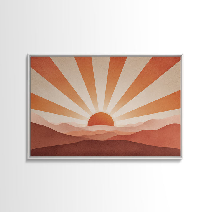 Minimalist Abstract Sunrise Canvas Print, Blush Mountain Landscape, Mid Century Modern Wall Decor For Bedroom And Office