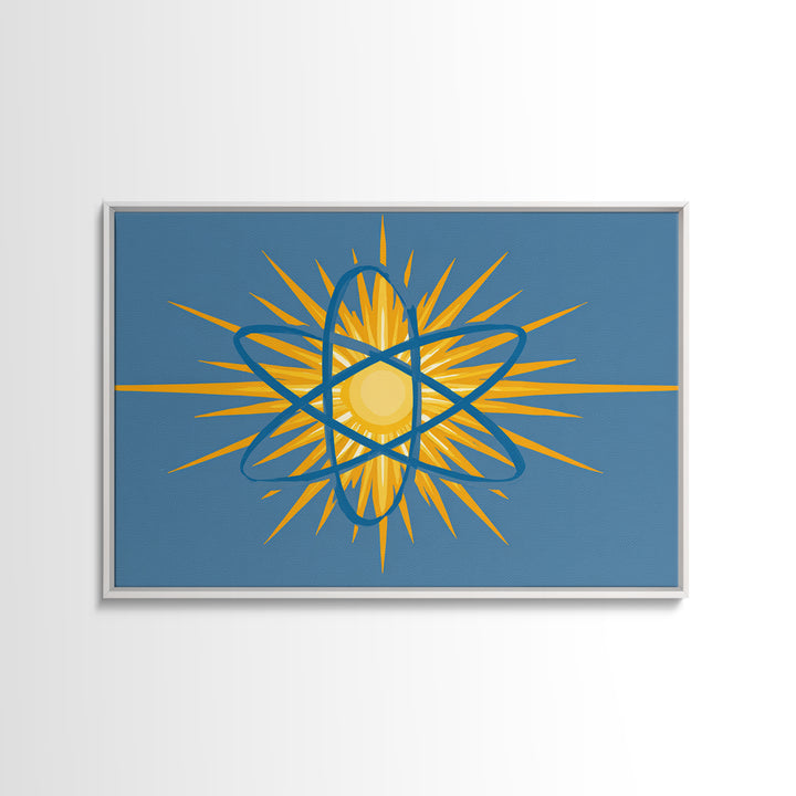 Blue Atom Sunburst Wall Art, Mid Century Modern Science Print, Atomic Geometric Poster For Office And Kids Room Home Decor