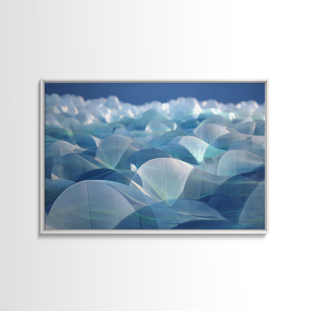 Blue Translucent Dome Landscape Abstract Canvas Print, Modern Wall Art, Cool Minimalist Ocean Ice Blue Bedroom Decor Poster