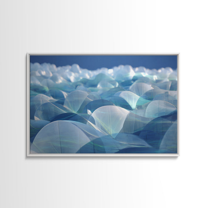 Blue Translucent Dome Landscape Abstract Canvas Print, Modern Wall Art, Cool Minimalist Ocean Ice Blue Bedroom Decor Poster