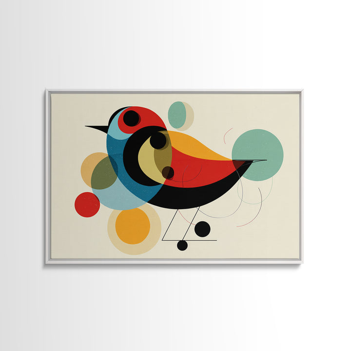 Abstract Midcentury Bird Wall Art, Colorful Circle Shapes Poster, Modern Geometric Art Print, Playful Retro Nursery Home Decor
