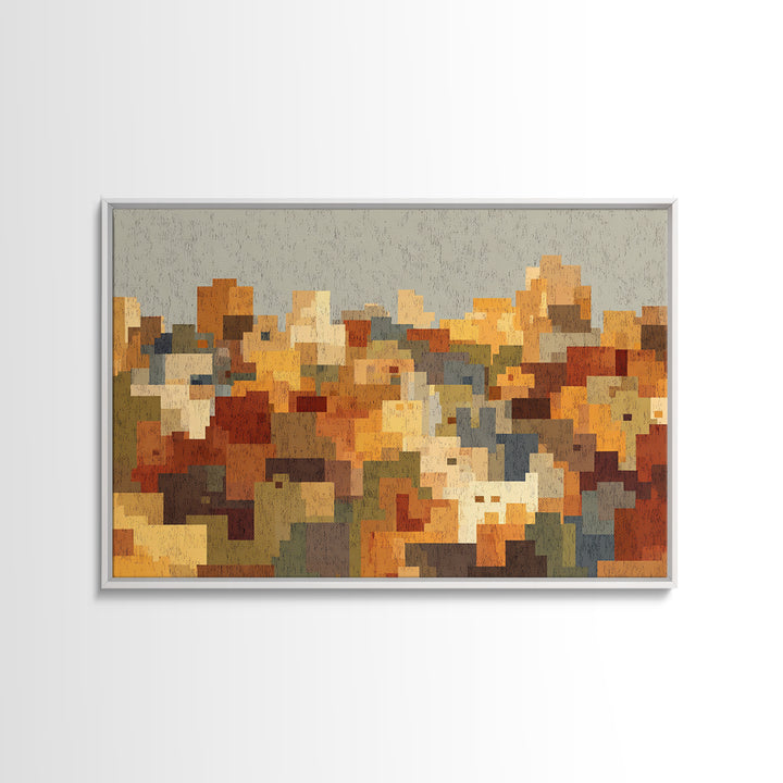 Warm Abstract City Blocks Wall Art, Mid Century Modern Decor, Geometric Urban Landscape Print, Colorful Home Office Poster