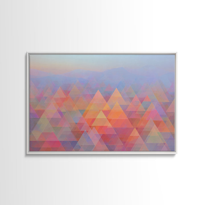 Pastel Triangle Mountain Landscape Wall Art, Geometric Abstract Art, Midcentury Modern Living Room Decor, Colorful Canvas Print