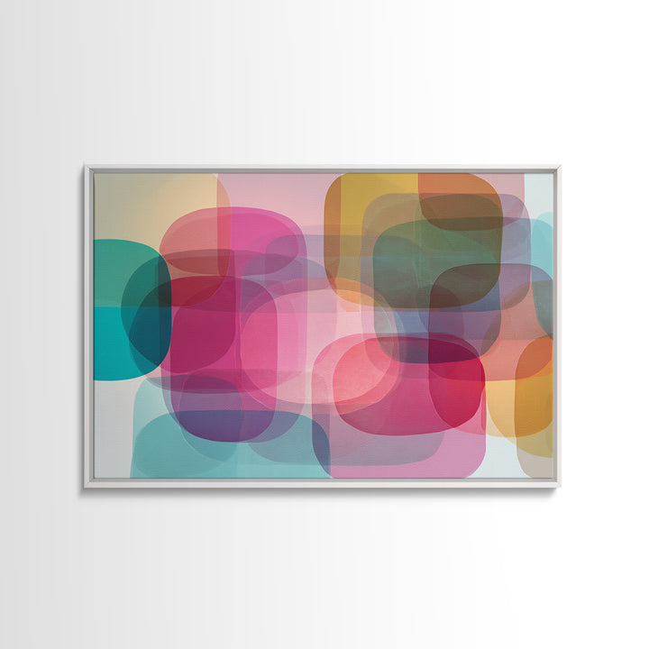 Colorful Translucent Rounded Rectangle Abstract Wall Art, Modern Geometric Art Print, Pink Teal Bauhaus Home Decor Poster