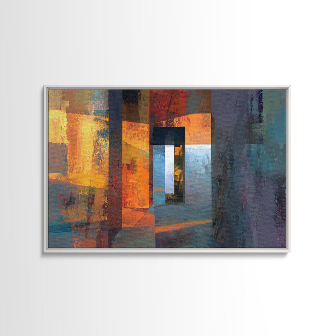Orange Teal Abstract Doorway Wall Art, Midcentury Modern Art, Geometric Wall Decor, Modern Abstract Art, Living Room Decor