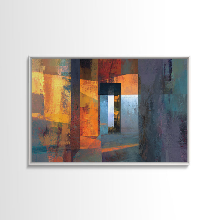 Orange Teal Abstract Doorway Wall Art, Midcentury Modern Art, Geometric Wall Decor, Modern Abstract Art, Living Room Decor