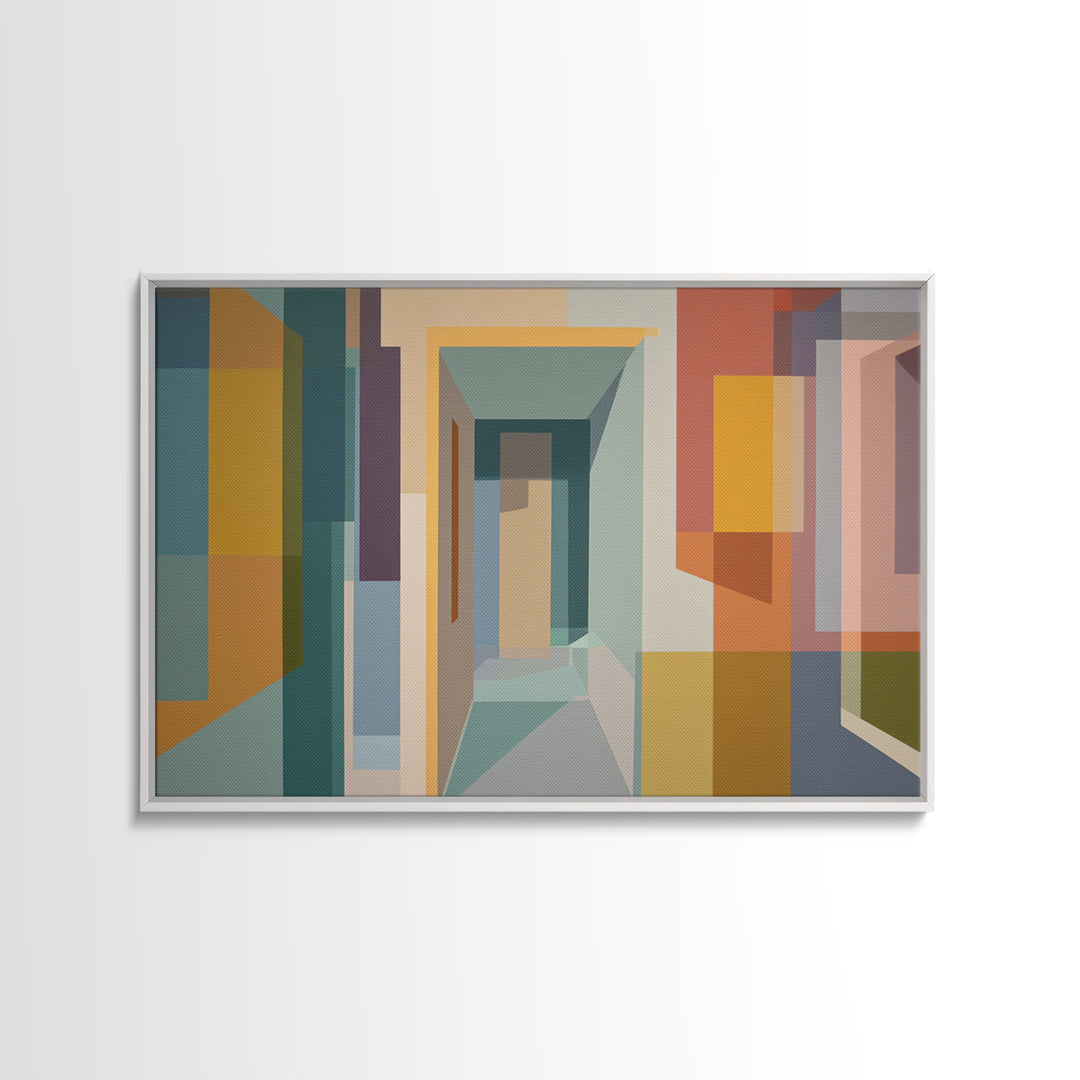 Pastel Abstract Hallway Canvas Print, Midcentury Modern, Geometric Poster, Modern Wall Decor, Minimalist Decor, Home Office Art